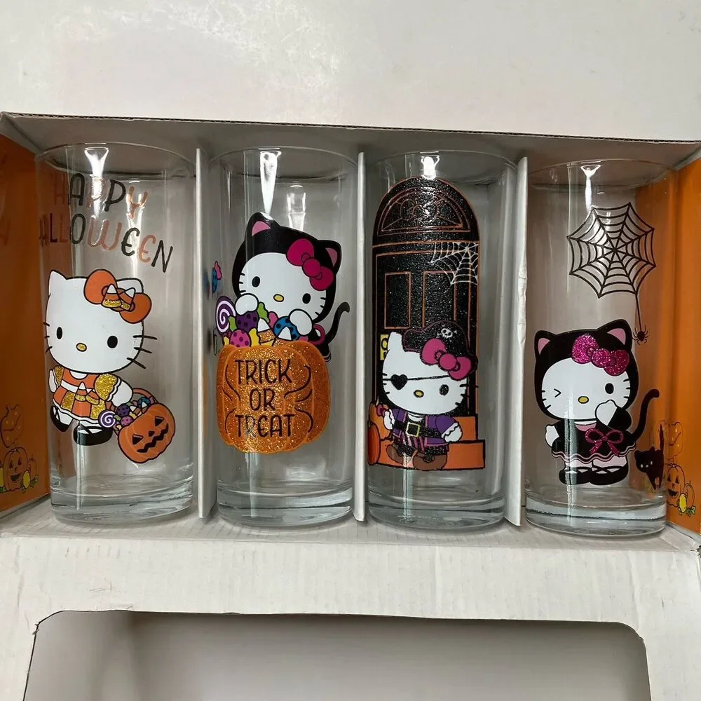 Sanrio Hello Kitty Halloween Glassware Set Of 4 Limited Edition 10 oz Glasses